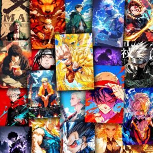 Wallgasm Anime poster Set of 54, 4 x 6 Inches Posters: Dragon Ball Z, Naruto, Death Note, One Piece, Attack on titans - | Aesthetic wall decor | Posters for Bedroom | Anime Wall Poster - With Glue Dots